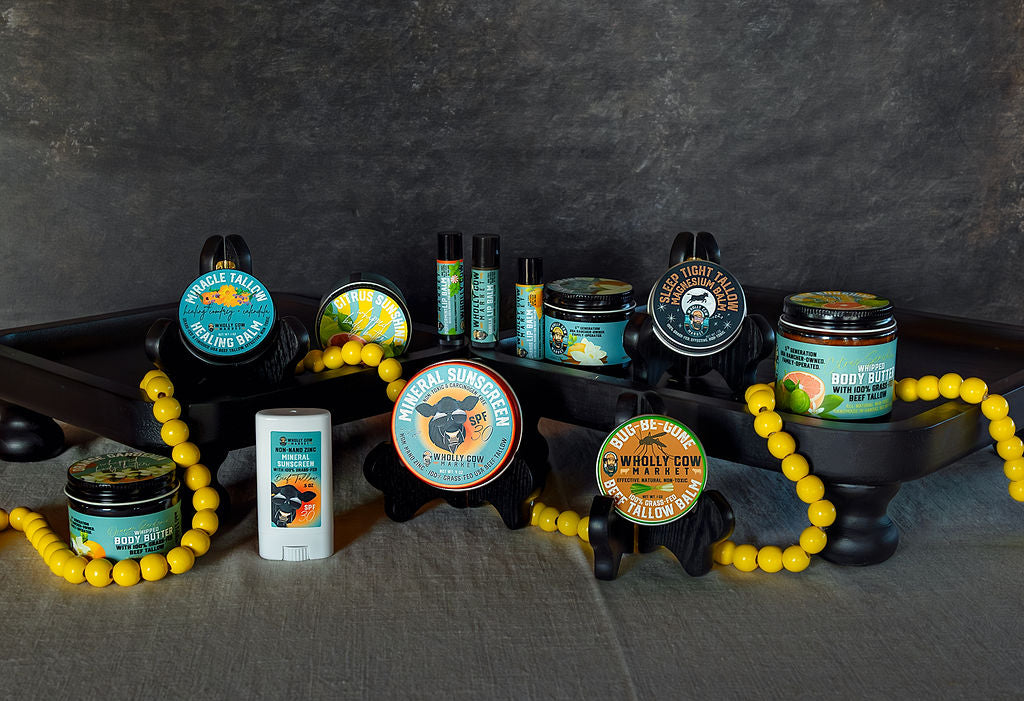 Summer collection of grass-fed beef tallow skincare products